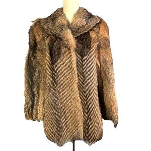 VTG GLAMOROUS REAL FUR COAT LUXURY FOX CHEVRON JACKET PELZ GERMANY